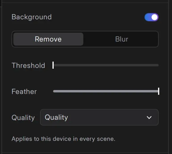 Background section in the Inspector panel, set to Remove