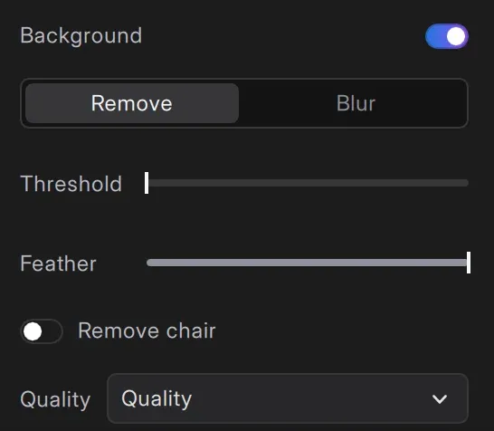 Background section with the Remove chair switch between Feather and Quality