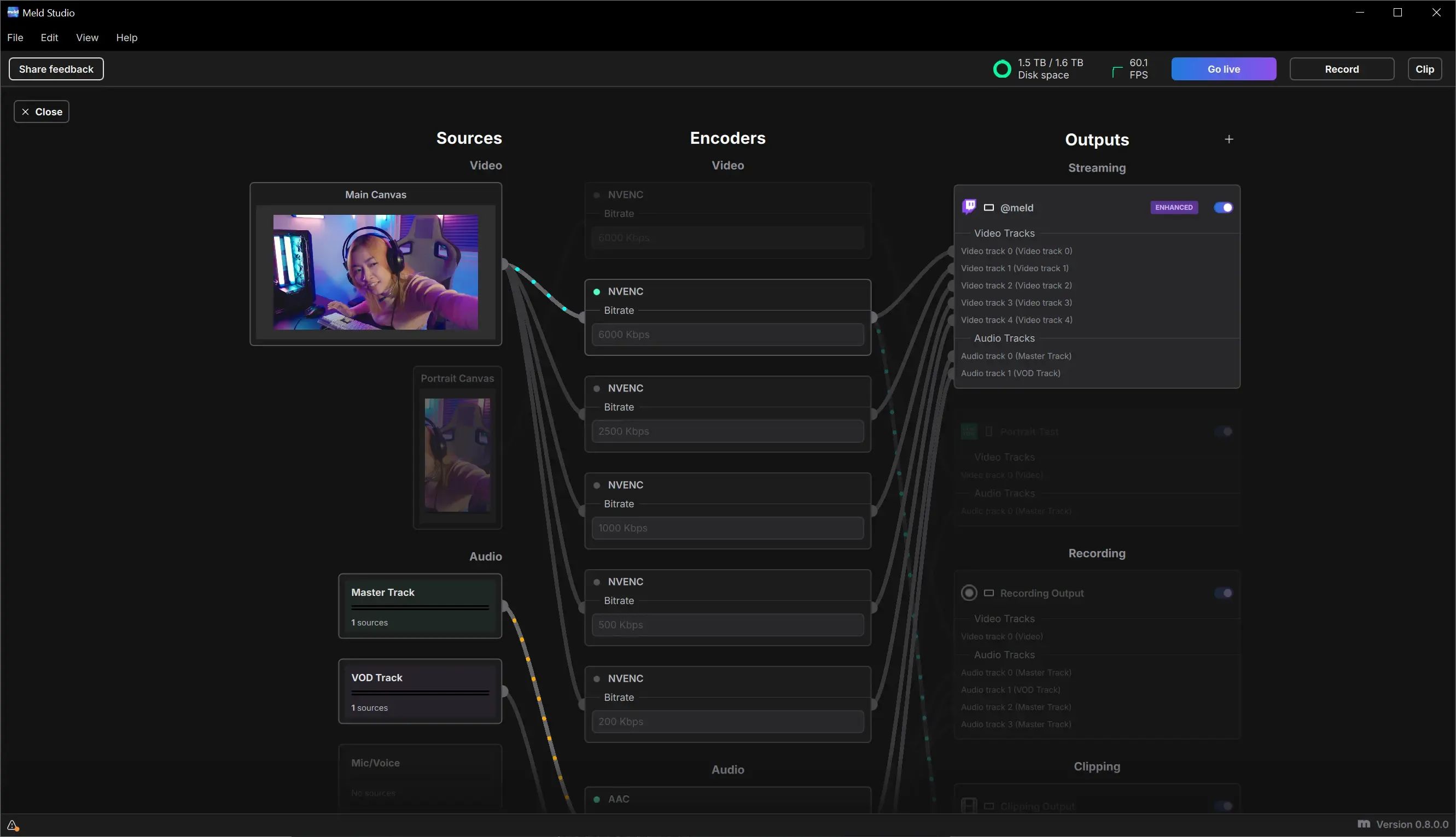 Encoder View for Twitch Enhanced Broadcasting in Meld Studio