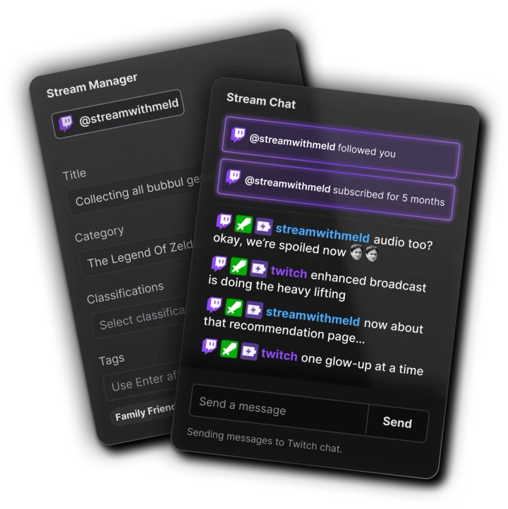 Meld Studio built-in Stream Manager and Stream Chat for Twitch