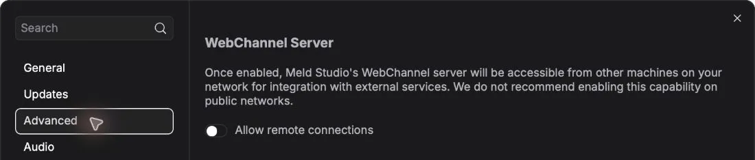 Advanced settings with Allow remote connections switched off.
