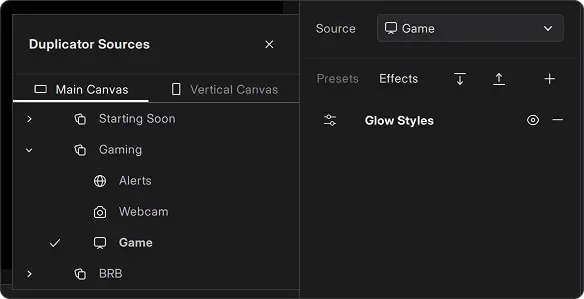 Duplicator Source in the Inspector Panel