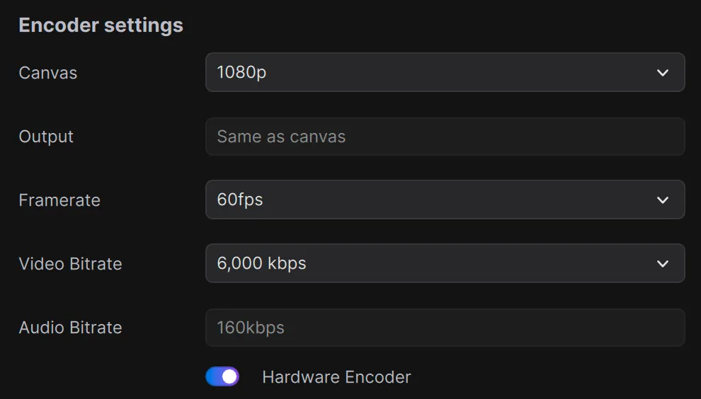 Encoder settings