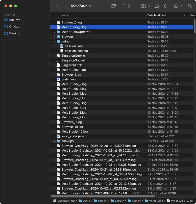 Meld Studio Logs in Finder