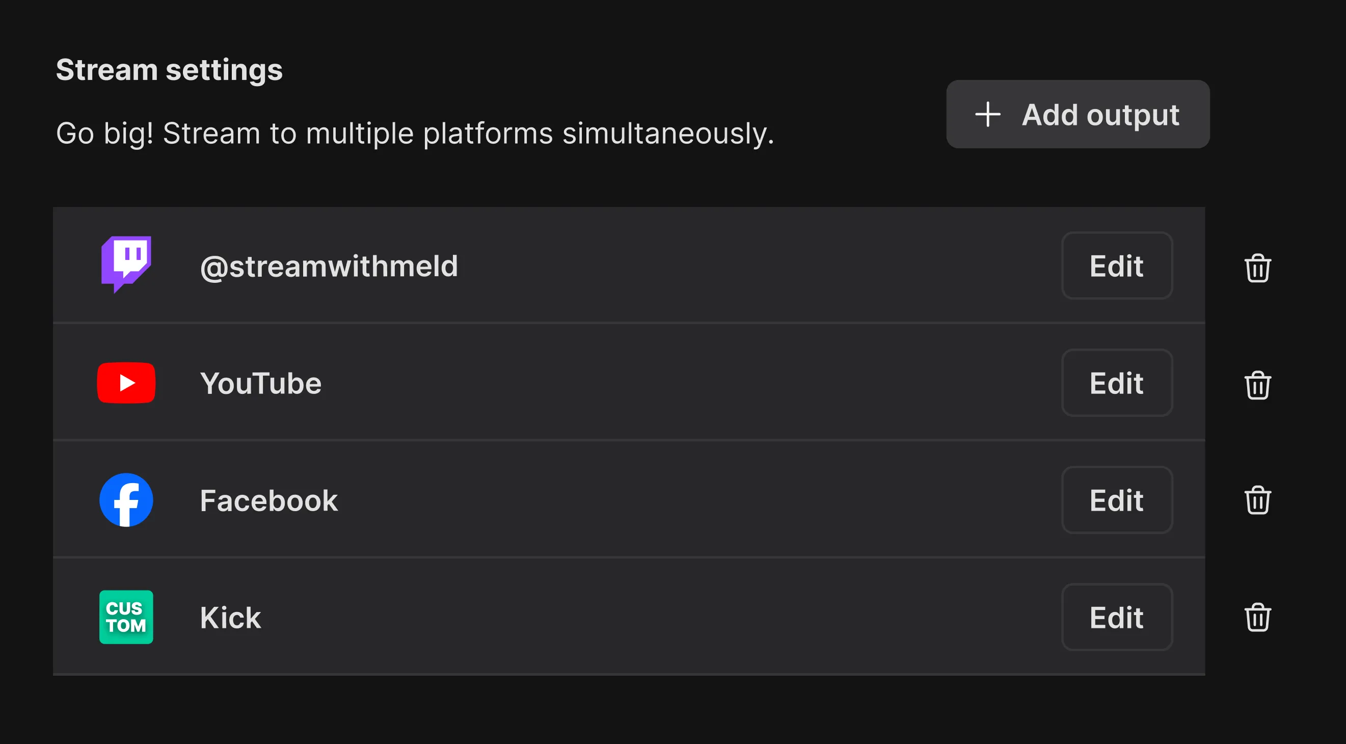 Multiple outputs in Stream settings