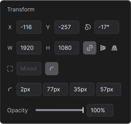 Transform section in the Inspector panel